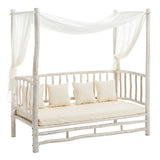 WHITE DECAPÉ TEAK WOOD BED 200 X 100 X 200 CM