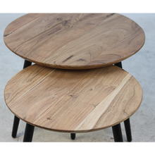 Cargar imagen en el visor de la galería, Coffee table - ø60/ø50 - Natural/black - Acacia wood/iron - Set of 2