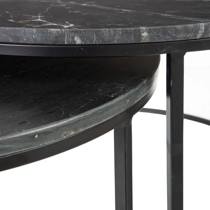 S/2 TABLE BLACK METAL-MARBLE 75 X 75 X 42 CM