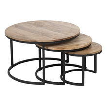 Charger l&#39;image dans la galerie, S/3 MAIN TABLE NATURAL-BLACK WOOD-IRON 79 X 79 X 48 CM