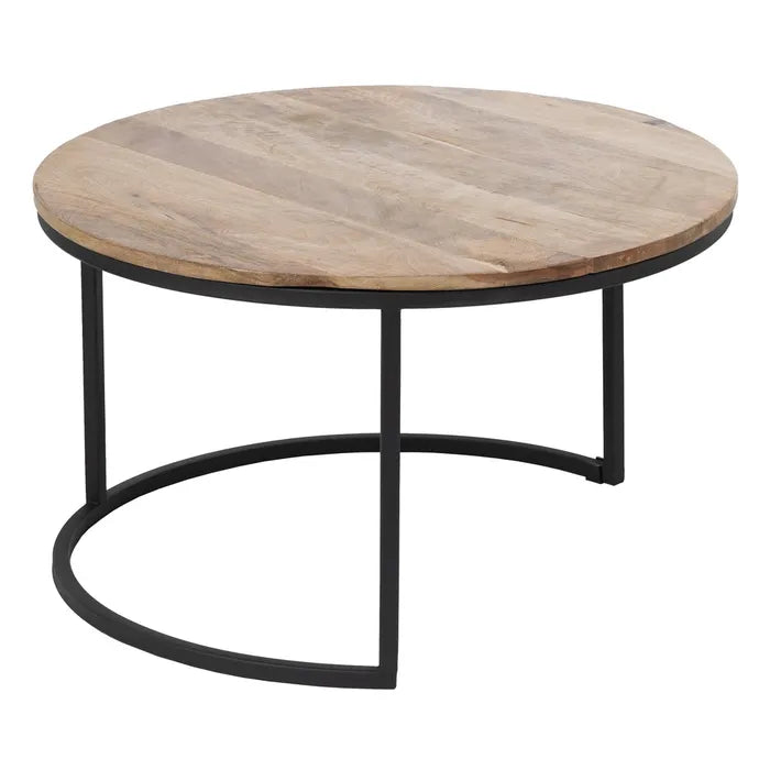 S/3 MAIN TABLE NATURAL-BLACK WOOD-IRON 79 X 79 X 48 CM