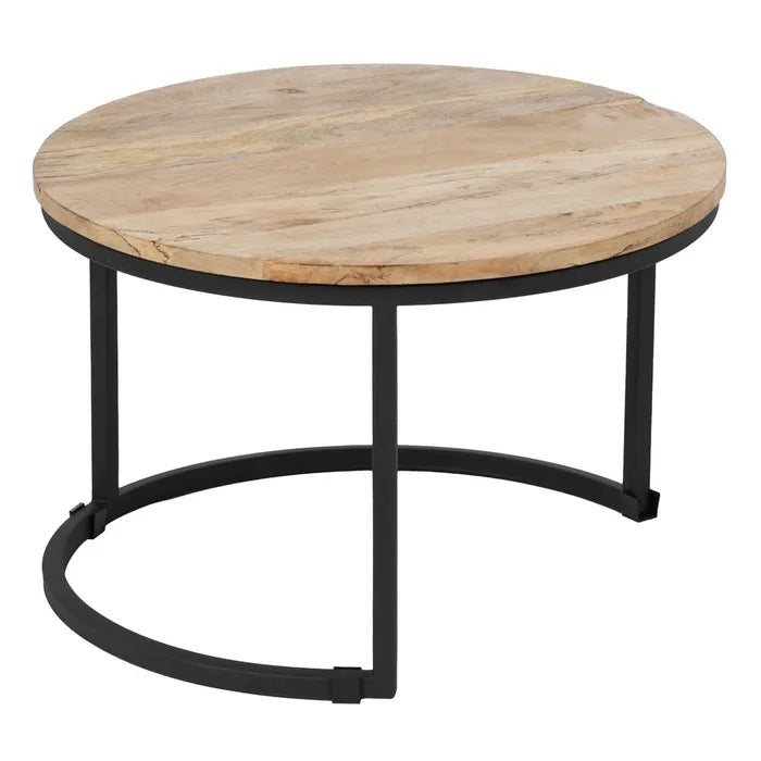 S/3 MAIN TABLE NATURAL-BLACK WOOD-IRON 79 X 79 X 48 CM