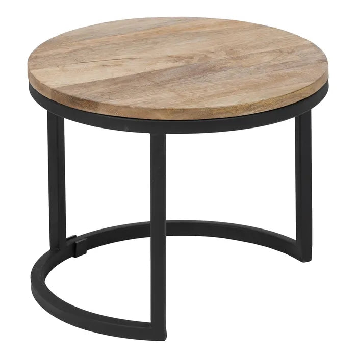 S/3 MAIN TABLE NATURAL-BLACK WOOD-IRON 79 X 79 X 48 CM