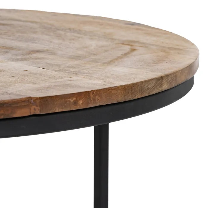 S/3 MAIN TABLE NATURAL-BLACK WOOD-IRON 79 X 79 X 48 CM