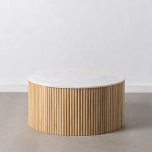 Carica l&#39;immagine nel visualizzatore di Gallery, COFFEE TABLE NATURAL-WHITE MARBLE/WOOD 80 X 80 X 40 CM