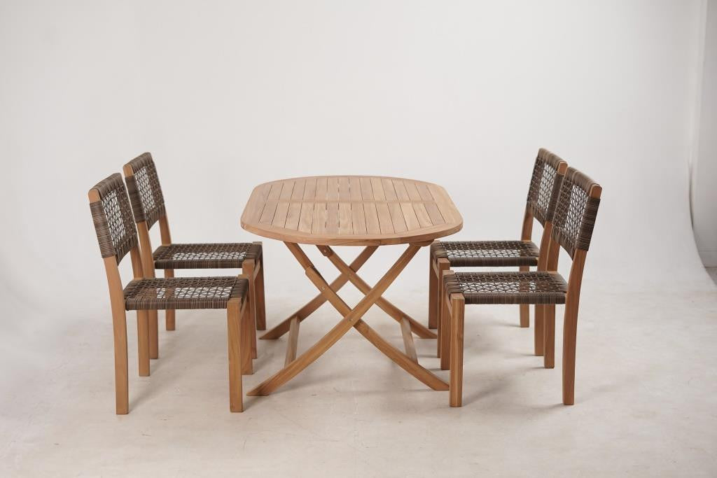 TABLE SET 5 TEAK 150X90X75 FOLDING NATURAL