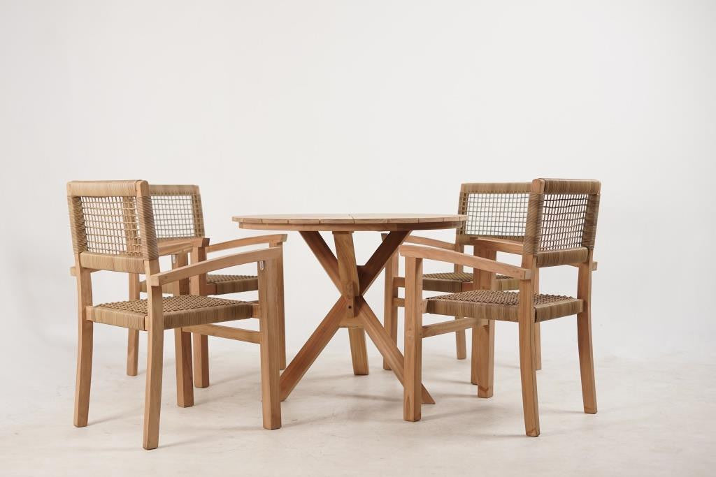 TABLE SET 5 TEAK SYNTHETIC RATTAN 100X100X75