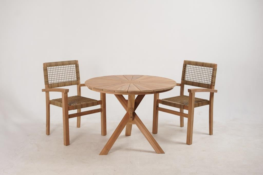 TABLE SET 5 TEAK SYNTHETIC RATTAN 100X100X75