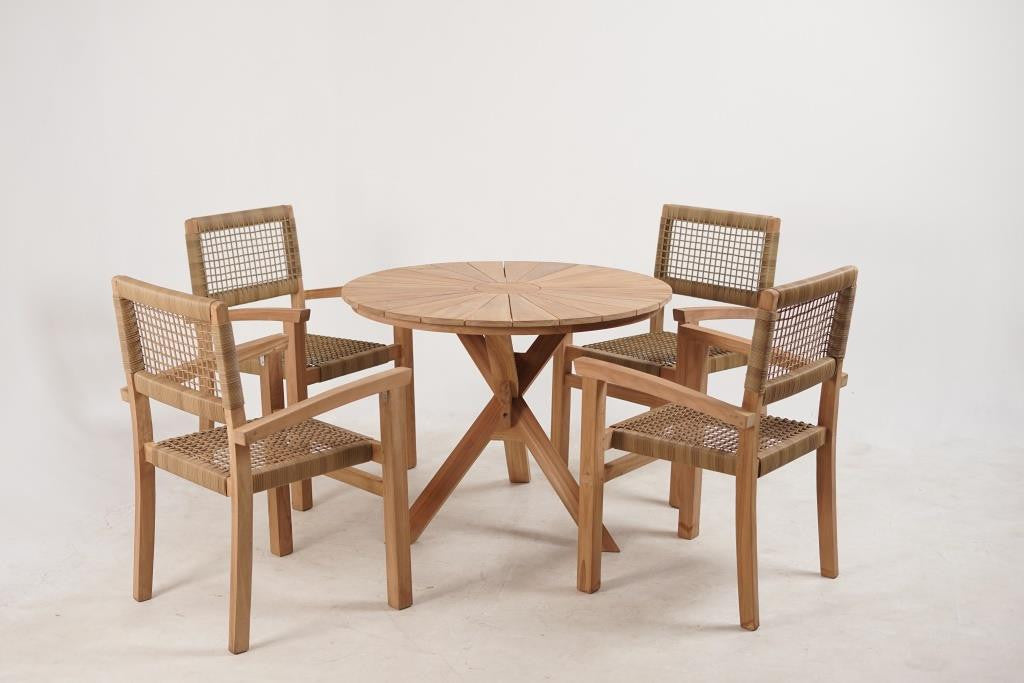 TABLE SET 5 TEAK SYNTHETIC RATTAN 100X100X75